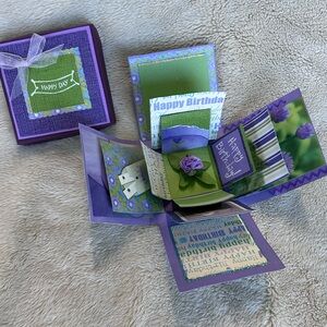 Handmade birthday card 3D explosion box purple